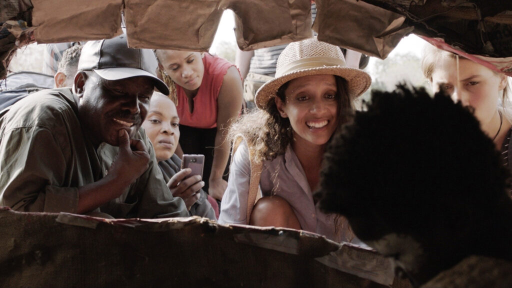 Tourists gawking at a witch